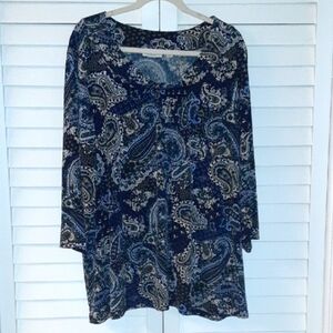Susan Graver Blue Paisley Tunic with 3/4 Sleeves